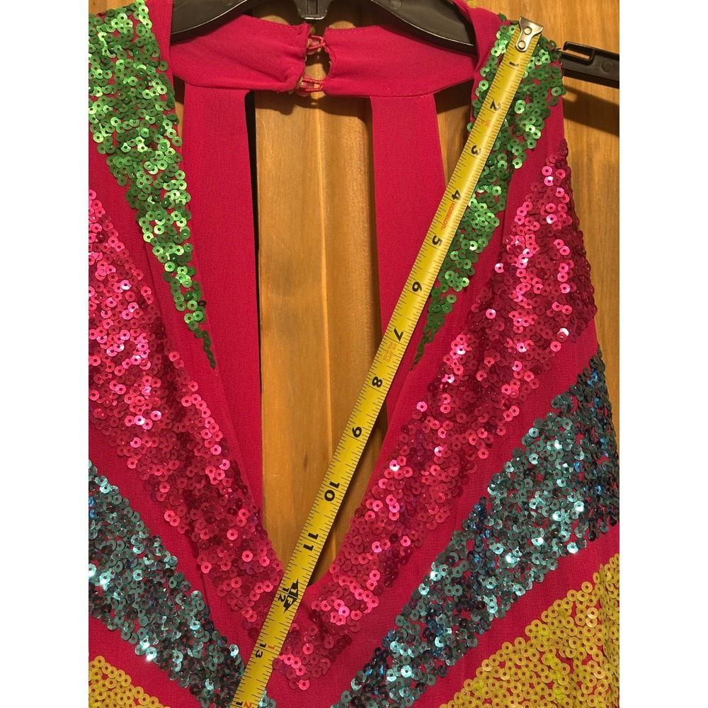Nasty Gal Embellished Colour Block Plunge Jumpsuit Hot Pink Sequin Multi Size 8 - Picture 4 of 11